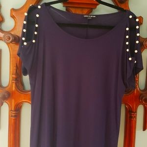DARK NAVY SLIT SLEEVE PEARL EMBELLISHED TOP WORN 1 TIME